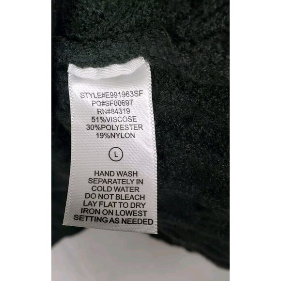 EVOLUTION BY CYRUS Sweater Cable Knit Asymmetric Hem Large Olive Green DEFECT - Picture 4 of 5